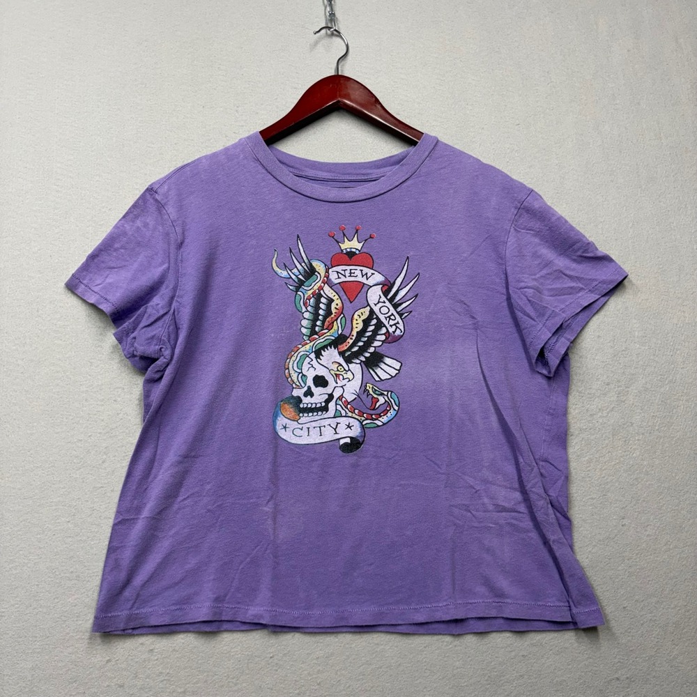 Ed Hardy T-Shirt Women XL Purple NYC Skull Eagle Snake Tattoo Graphic Y2K Tee